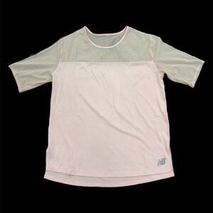 New Balance Shirt Womens Medium Pink Mesh Short Sleeve Running Athletic Top